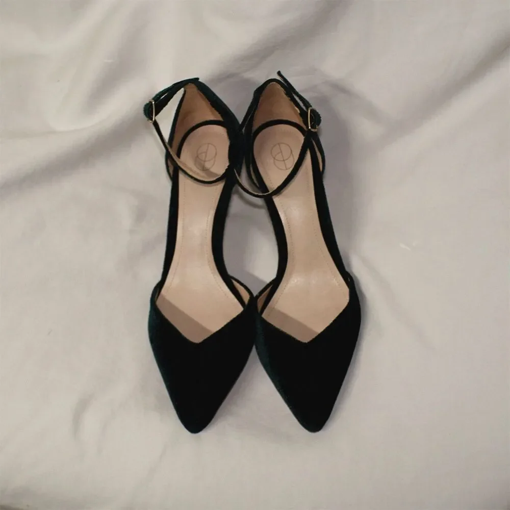 Porte & Paire Green Velvet Cutout Accent D'Orsay Pumps Heels Straps Size US 8